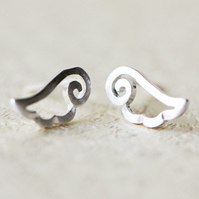 Whole body S925 pure silver jewelry delicate brushed angel wing ear stud earrings Japanese and Korean gifts