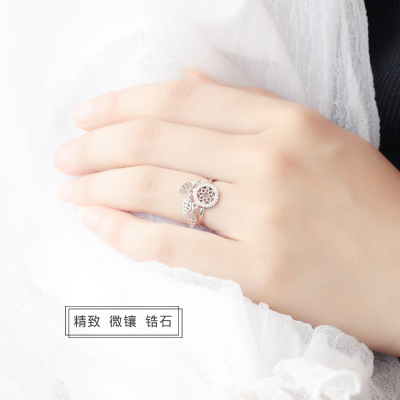 Dream catcher 925 pure silver open ring female personality simple national wind Japan and Korea leaf index finger tail ring can be adjusted