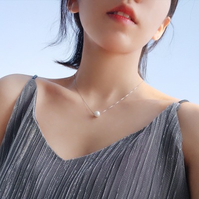 Japan and Korea simple shell pearl S925 sterling silver necklace chain set chain jewelry for women