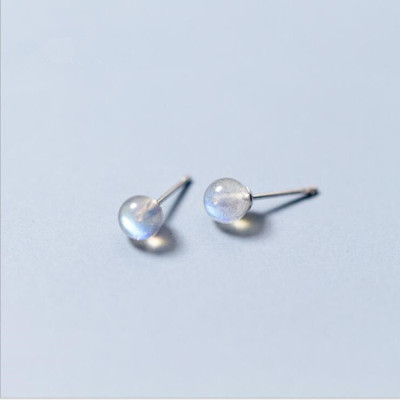 S925 silver gradient crystal violet moonstone round bead earrings simple accessories mini earrings for women