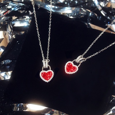 925 pure silver love two-sided Korean joker temperament small fresh necklace short chain collar chain female accessories