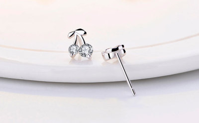 S925 pure silver through the detection of cherry zircon earrings wholesale