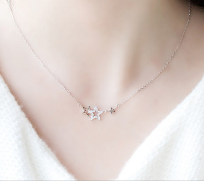 S925 pure silver necklace jewelry female style collar bone chain fashion simple Japanese and Korean version of the star set chain silver necklace new