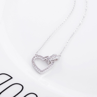 S925 pure silver heart necklace lock heart clavicle simple irregular heart necklace for lady