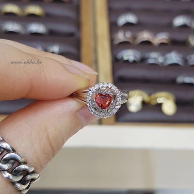 \"925 pure silver red beating heart new red diamond heart heart ring open ring