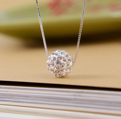 S925 sterling silver necklace joker female micro set full of diamond ball transfer beads clavicle chain simple pendant