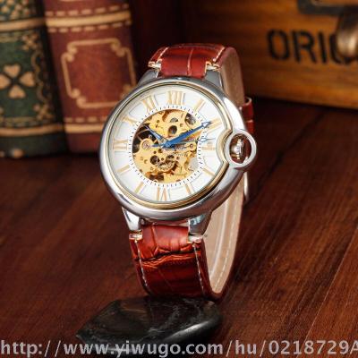 Full automatic mechanical blue needle hollow belt watch for business men