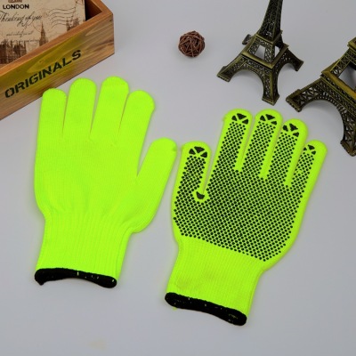 Factory Direct Sales Protective Work Gloves 10-Pin Dispensing Wear-Resistant Non-Slip Fluorescent Green Nylon PVC Plastic Gloves