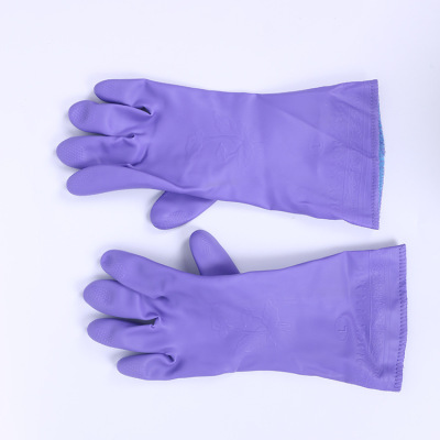 Fashion Protective Pu Gloves Wear-Resistant Acid and Alkali Resistant Non-Slip PVC Velvet Household Dishwashing Warm Gloves Factory Direct Sales