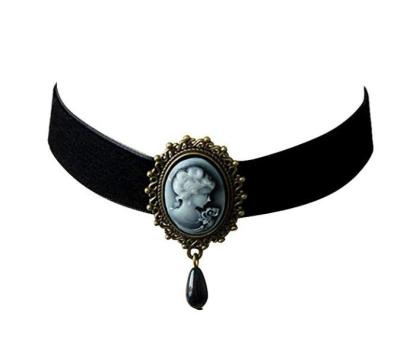 INFANTA JEWELRY Victorian Black Velvet Lace Cameo Choker Gothic Lady Cameo Necklace Brooch Pin Gift for Her