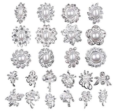 INFANTA JEWELRY Fashion Lot 24pc Clear Rhinestone Crystal Flower Brooches Pins