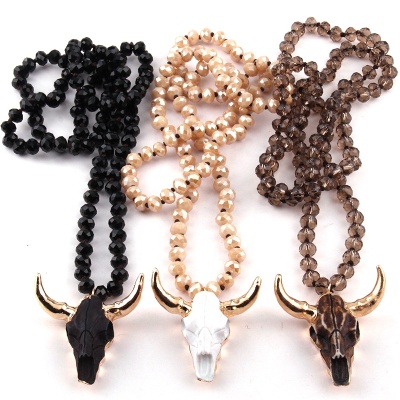 INFANTA JEWELRY Fashion Crystal Glass Knotted OX Bull Head Pendant Necklaces Women necklace