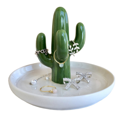 INFANTA Ceramic necklace earring jewelry display, Cactus ring holder dish for home decor Birthday Wedding Christmas Gift