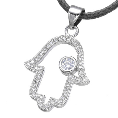 INFANTA JEWELRY Cute Micro Pave Zircon Crystal Palm Hamsa Charms Necklaces Pendants Handmade Leather Choker Necklace