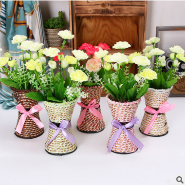 Bowknot slender waist tieyi rattan vase flower basket home decoration tabletop decoration manufacturers