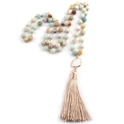 INFANTA JEWELRY Fashion Bohemian Tribal Natural Stone necklace with Crystal Tassel charm Women Pendant Necklace Jewelry
