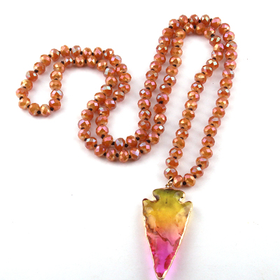 INFANTA JEWELRY Bohemian Tribal Jewelry Crystal Glass Long Knotted Glass Arrow Charm Pendant Necklace