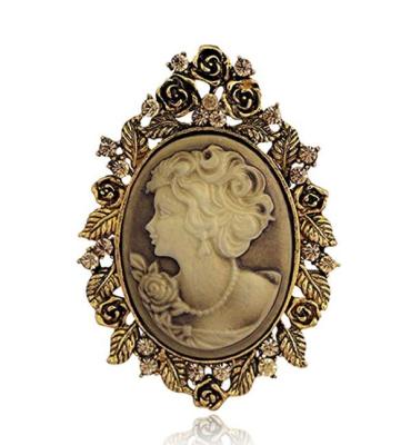 INFANTA JEWELRY Vintage Crystal Cameo Lady Maiden Flower Brooch(silver Plated,gold Plated)