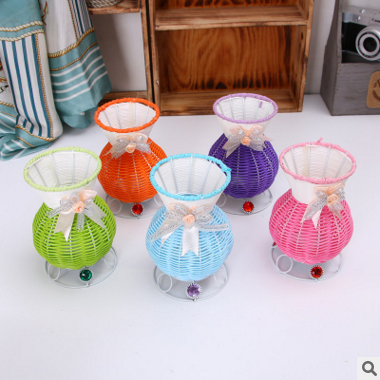 Fresh plastic basket mini cane plait household white decorative vase mini put flower wholesale