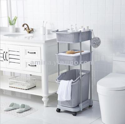 Multi-layer trolley laundry basket removable laundry basket bathroom storage basket with pulley laundry basket toy rack