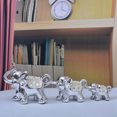 Simple Modern Ceramic Living Room Hollow Elephant Decoration Auspicious Three Elephants Handicraft Equipment Ornaments Wedding Gift