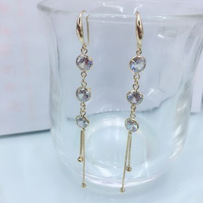 Ear stud temperament long simple super zircon earrings from Japan and Korea anti-allergy fashion earrings
