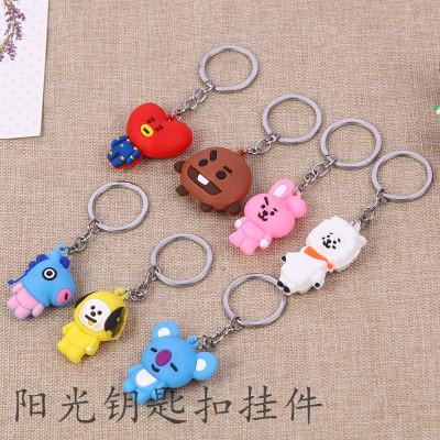 Korean cute bulletproof children's group PVC cartoon key chain male ladies drop plastic bag key chain pendant wholesale