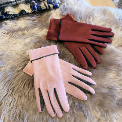 Fashionable winter gloves women's suede with fleece thickening warm winter touch screen cycling driving gloves
