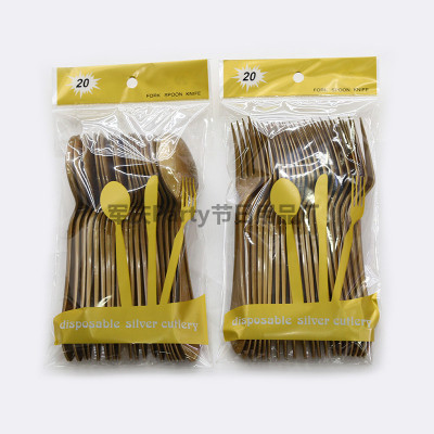 Gold plastic spoon disposable fork soup spoon table fork table spoon 20