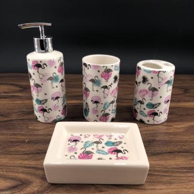 Ins wind flamingo sakura powder bathroom set banana leaf hand sanitizer bottle flamingo soap dish