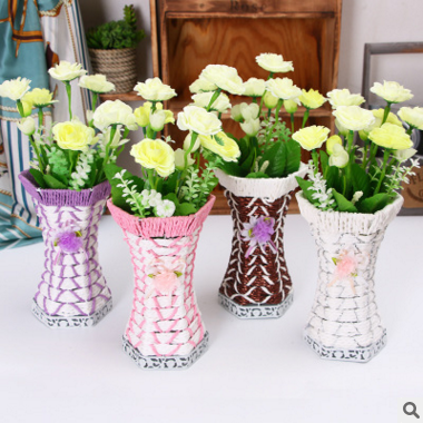 Pastoral european-style rattan plaits iron vase commercialization flower basket flower vase household sitting room desktop decoration
