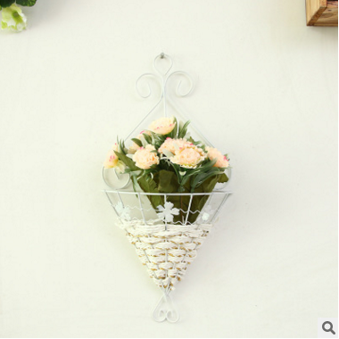 European style rope woven flower basket wall hanging creative fan-shaped woven flower basket home decoration
