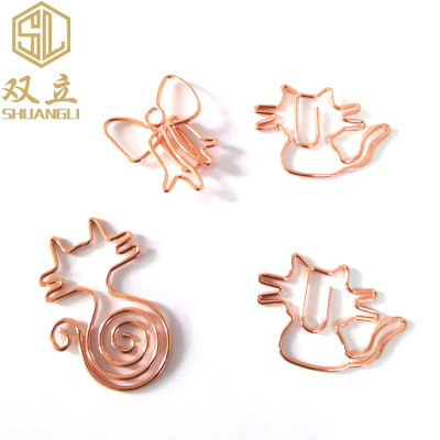 Creative cat paper clip cartoon special-shaped paper clip rose gold hot style paper clip office and school supplies