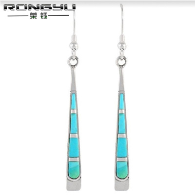 Rongyu Elegant Lake Blue Imitation Opal Long Women's Earrings Cross-Border E-Commerce Dedicated to Wish Hot Jewelry