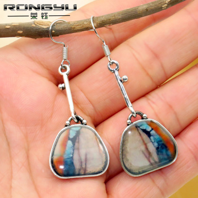 Rongyu 2019 New European and American Fashion Color Creative Bag/Lock-Shaped Earrings Wish Hot Sale Long Earring Pendant for Ladies