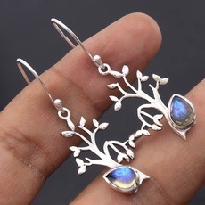 Rongyu New Ornament Wholesale Vintage Thai Silver Europe and America Creative Moonstone Earrings Christmas Tree Earrings