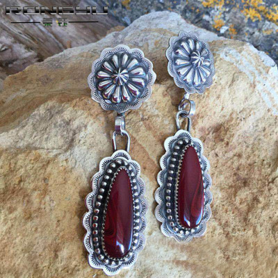 Rongyu Wish Hot Sale New Marcasite Silver Earrings European and American Vintage Inlaid Ruby Exaggerated Earrings Exclusive for Cross-Border