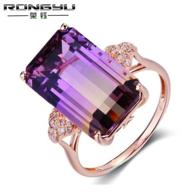 Rongyu EBay AliExpress Foreign Trade Hot Selling Colorful Gem Jewelry Wholesale Exaggerated and Personalized Micro Inlaid Tourmaline Ring