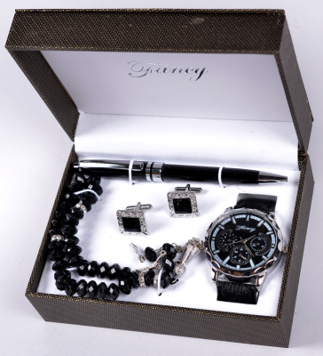 Men's gift box set with 4 pieces of beads/cuff links/watch/pen