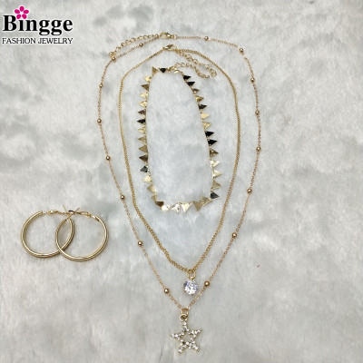 European and American multilayer many star necklace contracted circle circle shape money earring