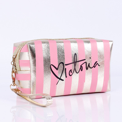 Apply the membrane cross grain stripe letter octagonal make-up bag lady hand make up bag travel make up storage bag