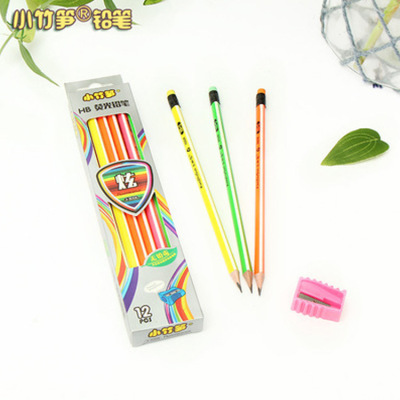 Slender Bamboo Shoot Pencils a Box of 12 HB Pencils Fluorescent Paint Non-Lead-Poisonous Wooden Pencils Creative Pencil Wholesale