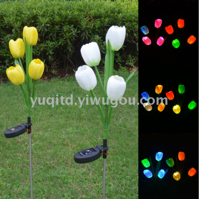 Color 4-head solar tulip lamp LED solar simulation lantern outdoor decoration lawn lamp 2