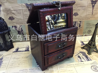 Antique dressing box: generic box with mirror jewelry box custom manufacturers direct sales