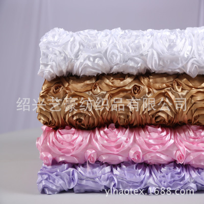 Satin Rose Fabric Wedding Props Carpet Embroidered Cloth Stage Background Decoration