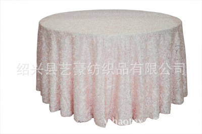 Professional Customized Wedding Pink Exquisite Mesh Applique Tablecloth Polyester Restaurant Tablecloth round Tablecloth