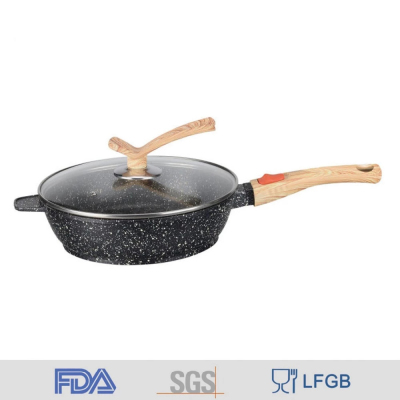 MGC classic die-cast aluminum marble coated induction bottom with wooden independent removable handle round non-stick