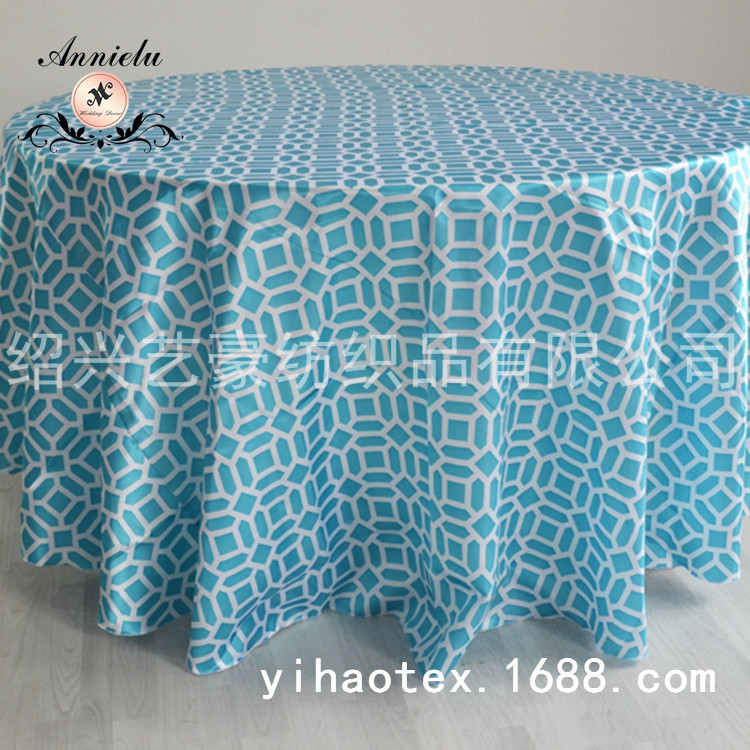 热销色丁印花台布 酒店婚庆装饰布料  圆桌布弹力宴会防水桌布