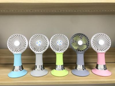 Cartoon USB small fan with base ABS handheld charging mute LED lights office outdoor desktop portable