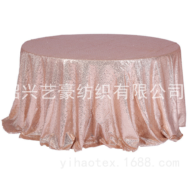 厂家直销 金片绣花桌布 婚庆宴会酒店用桌布 新款3毫米亮片圆桌布